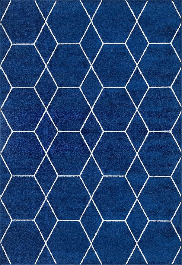 Unique Loom Trellis Frieze Collection Area Rug - Geometric (7' 1" x 10', Navy Blue/ Ivory)