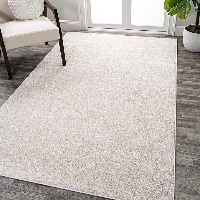 Eyely UES100D-5 Supersoft Haze Solid Low-Pile Indoor Area Rug Casual;Contemporary;Solid;Traditional, Bedroom, Kitchen, Living Room, Easy-Cleaning, Non-Shedding, 5 X 8, Ivory
