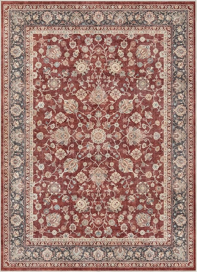 Well Woven Asha Rome Red 5'3" x 7'3" Area Rug - Oriental Floral Pattern, Easy Clean, Floor-Friendly Backing - for Living Room, Bedroom, and Dining Room