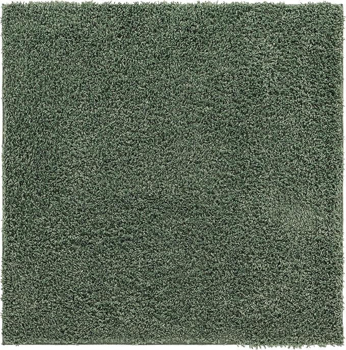 Unique Loom Davos Shag Collection Area Rug - Solid (3' 3" Square, Sage)