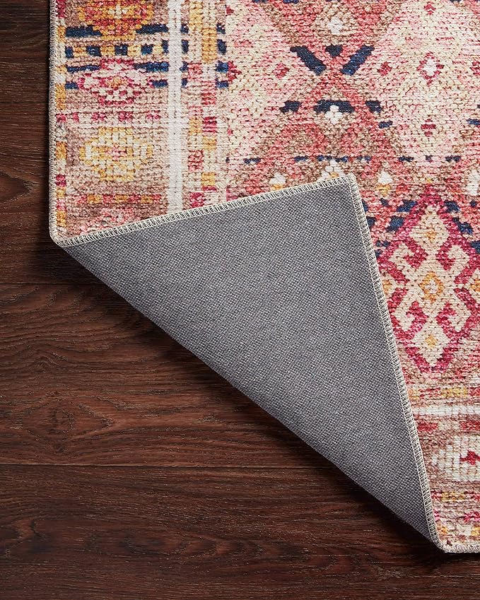 Loloi Layla Collection LAY-15 Magenta/Multi 3'-6" x 5'-6" .13" Thick Accent Rug, Soft, Durable, Vintage Inspired, Distressed, Low Pile, Non-Shedding, Easy Clean, Printed, Living Room Rug