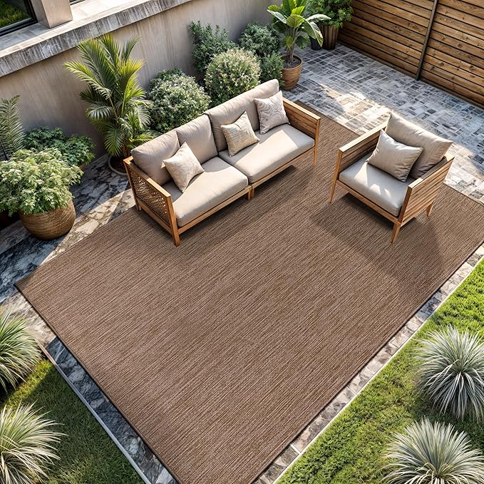 CAMILSON Outdoor Rug 10x14 Modern Area Rugs for Large Indoor and Outdoor Patios and Porches - Waterproof, Washable, Non-Shedding, Easy-to-Clean Outside Carpet (10 x 14, Solid - Jute)