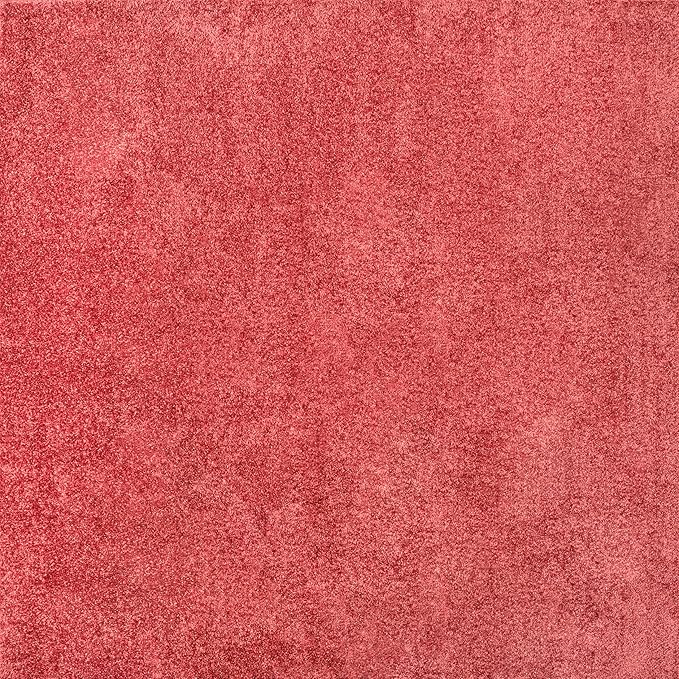 Eyely UES100E-5SQ Haze Solid Low-Pile Red 5' Square Area Rug, Pet Friendly, Stain Resistant, Easy Cleaning, for Bedroom, Living Room, Kitchen