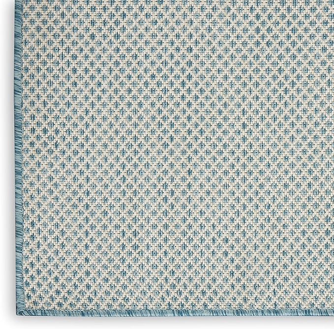 Nourison Home Courtyard Ivory Aqua 9' x 12' Area Rug - Easy Clean, Non Shedding, Bed Room, Living Room, Dining Room, Kitchen (9' x 12')