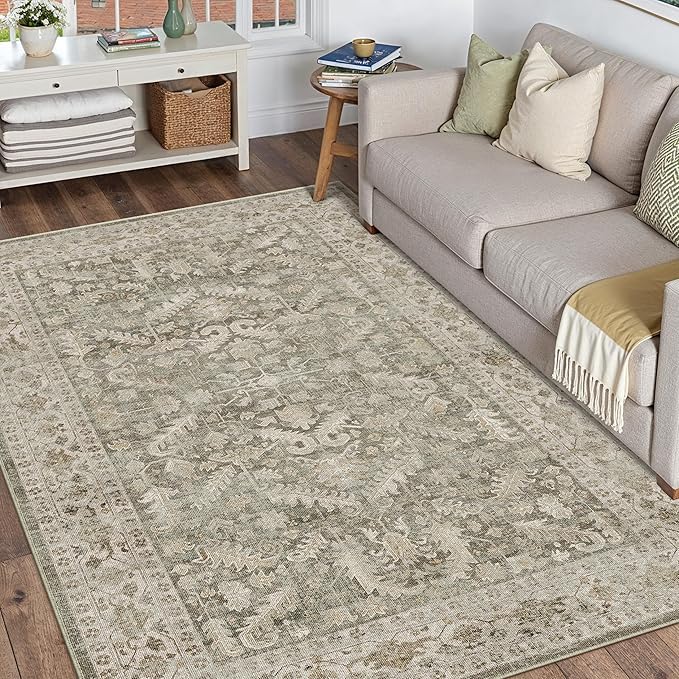 Brown 3x5 Entryway Rug Vintage Area Carpet Indoor Office Washable Door Mat Entrance Small Low Pile Traditional Distressed Retro Accent Throw Rug Non Slip Kitchen Bathroom