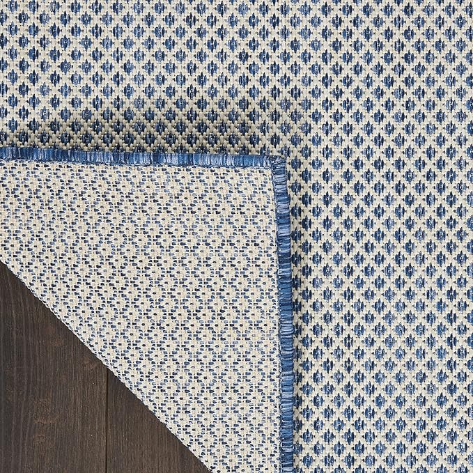 Nourison Home Courtyard Ivory Blue 7' x 10' Area Rug - Easy Clean, Non Shedding, Bed Room, Living Room, Dining Room, Kitchen (7' x 10')