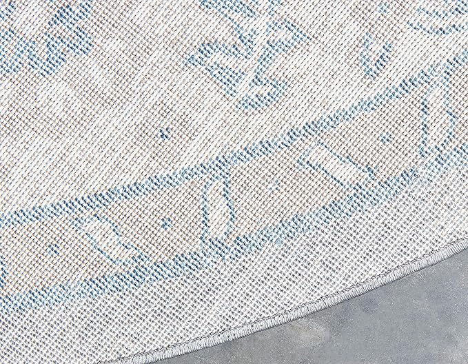 Unique Loom Salzburg Collection Classic Traditional Design Oriental Inspired Border Area Rug (7' 3 x 7' 3 Round, Gray/Beige)