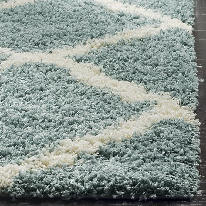 SAFAVIEH Dallas Shag Collection Area Rug - 8'6" x 12', Seafoam & Ivory, Trellis Design, Non-Shedding & Easy Care, 1.5-inch Thick Ideal for High Traffic Areas in Living Room, Bedroom (SGD257C)