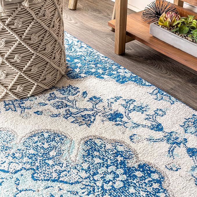 JONATHAN Y Boho Vintage Cream/Blue Indoor Area Rug, 8x10, Bohemian Flair Medallion, Floral Easy-Cleaning High Traffic for Living Room, Bedroom, Kitchen, Pet-Friendly, Non-Shedding (BMF106B-8)