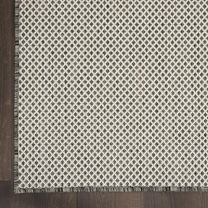 Nourison Home Courtyard Ivory Charcoal 7' x 10' Area Rug - Easy Clean, Non Shedding, Bed Room, Living Room, Dining Room, Kitchen (7' x 10')