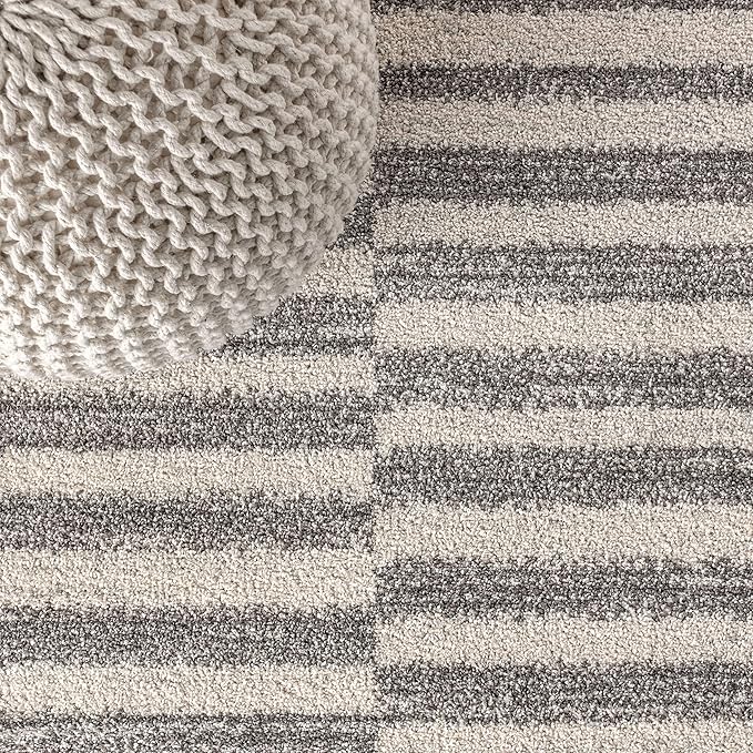 JONATHAN Y Lyla Offset Stripe Gray/Cream Indoor Area Rug, 8x10, Contemporary, Modern, Easy-Cleaning for Living Room, Bedroom, Kitchen, Pet Friendly, Non-Shedding (MOH204A-8)