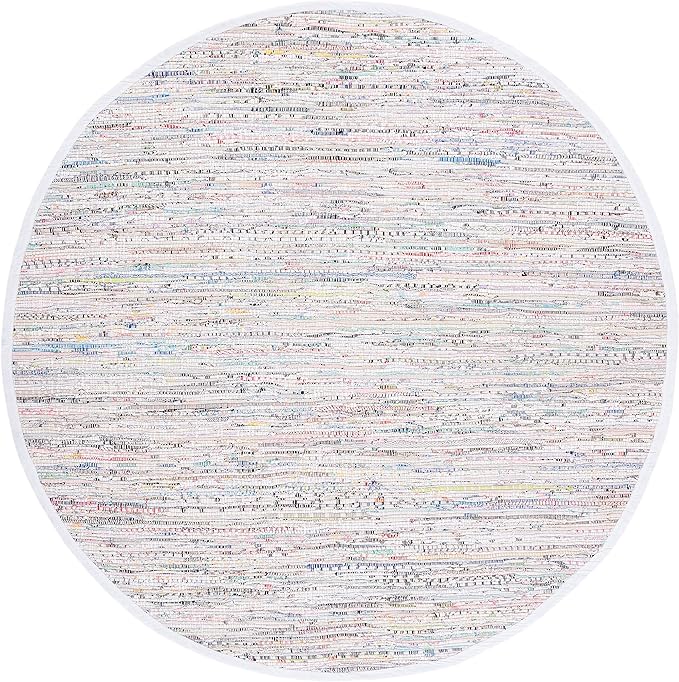 SAFAVIEH Rag Rug Collection Area Rug - 9' Round, Ivory & Multi, Handmade Boho Stripe Cotton, Ideal for High Traffic Areas in Living Room, Bedroom (RAR121G)