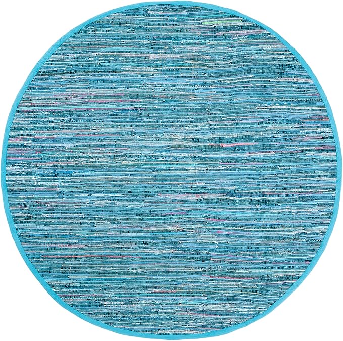 SAFAVIEH Rag Rug Collection 8' Round Blue/Multi RAR121B Handmade Boho Stripe Cotton Area Rug