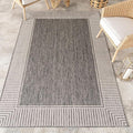 Nuloom Asha Grey/Ivory, 9'6" x 12', Casual, Striped Border, Soft and Cozy, High Traffic, Stain Resistant, Easy Clean, Durable Area Rug for Indoor/Outdoor Patio, Deck, Porch, Garden, Courtyard