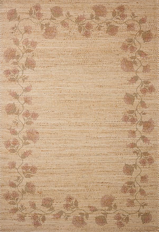 Loloi Chris Loves Julia Rue Collection RUE-05 Natural/Multi 5'-0" x 7'-6" Area Rug Jute Neutral Floral Living Room Bedroom Rug