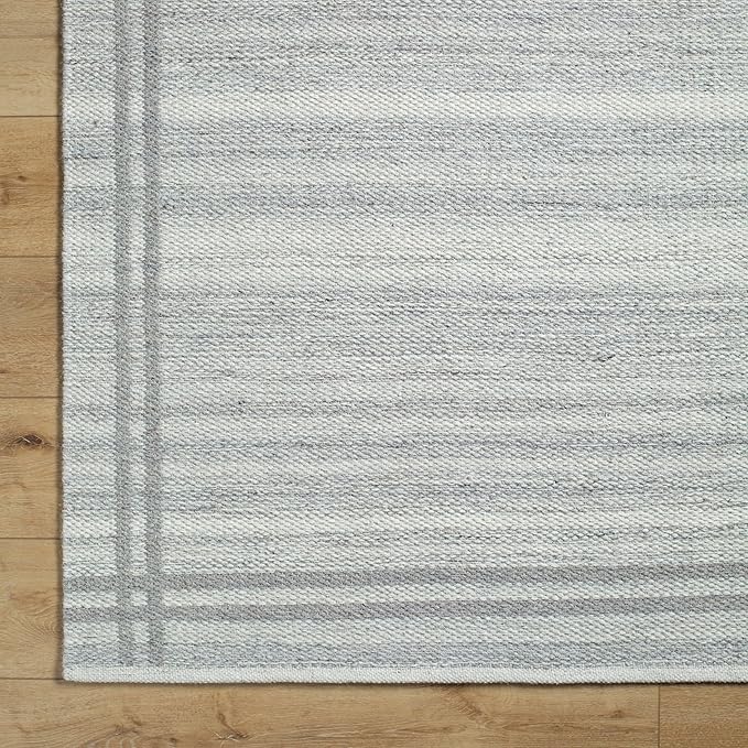 Mark&Day Wool Rugs, 9x12 Janmichael Solid and Border Gray Area Rug, Grey Ivory Carpet for Living Room, Bedroom or Kitchen (8'10" x 12')