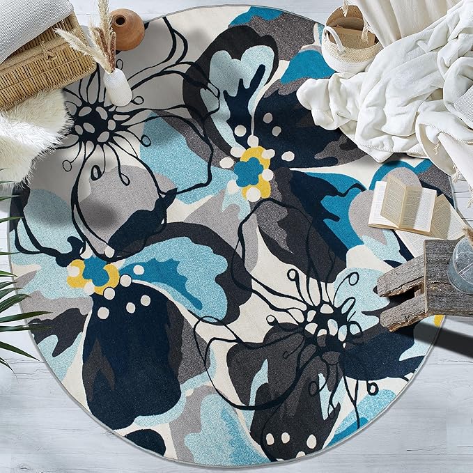 Rugshop Gray Large Floral Non-Slip Area Rug Fade Resistant for Living Room, Dining Room and Large Spaces, 8' Round