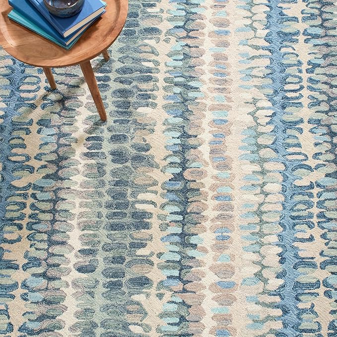 Dash and Albert Paint Chip Wool Area Rug - 6' x 9' Blue Graphic Hand Micro Hooked Accent Rug - Durable, High Traffic Areas Hallway, Living Room, Stairs