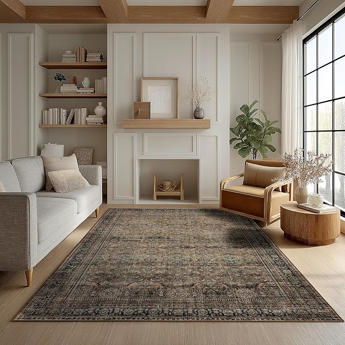 Area Rug Non Slip Machine Washable Ultra Soft Living Room/Bedroom/Kitchen/Outdoor/Classroom Vintage Brown, 5'×7'