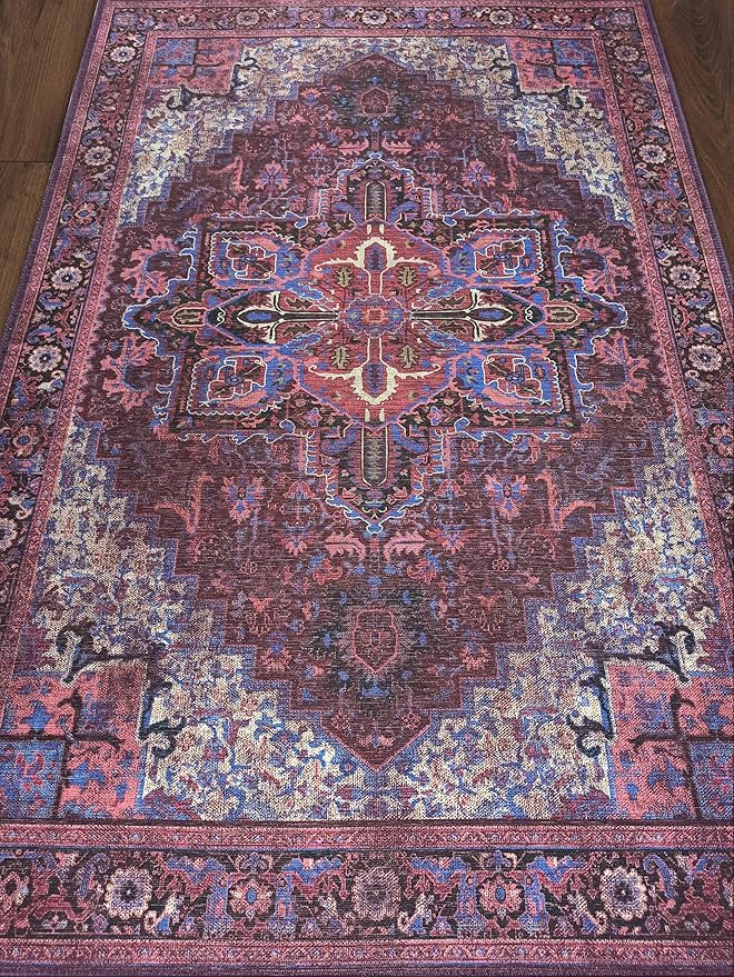 Fame Rugs Turkish Rug. Washable Vintage Oriental Antique Inspired Traditional Doormat Small Modern Area Rugs Luxury Entryway Entry Bedroom Bathroom Kitchen (398RR, 2'5 x 9'8)