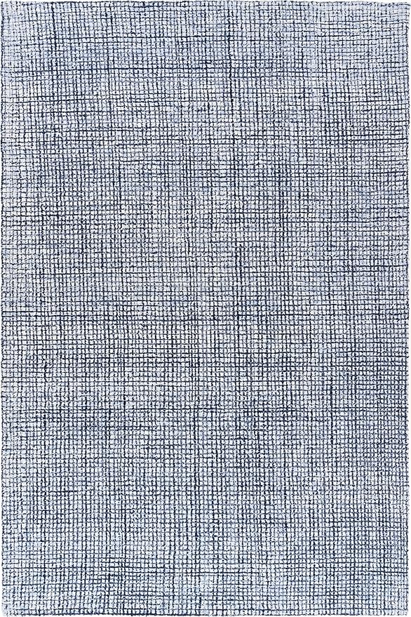 Hand-Tufted 100% Wool Pile Area Rug – Geometric Textured Grid Check Pattern – Thick and Durable Floor Carpet for Bedroom, Living Room, Kids Room, and Dining Area (Navy Blue, 9' x 11')