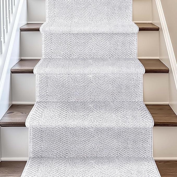 Well Woven Custom Size Hallway & Stair Runner- Harlow Pompeii Light Grey 27 Inches Wide x 14 Feet Long Runner (27" x 14') Runner Rug - Modern Chevron Pattern, Ultra-Soft, Easy-Clean