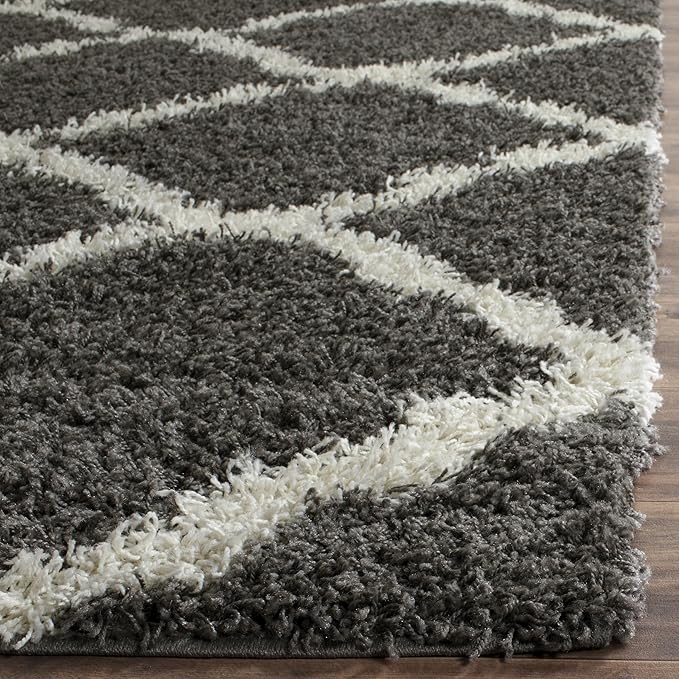 SAFAVIEH Dallas Shag Collection Area Rug - 10' x 14', Dark Grey & Ivory, Trellis Design, Non-Shedding & Easy Care, 1.5-inch Thick Ideal for High Traffic Areas in Living Room, Bedroom (SGD257A)
