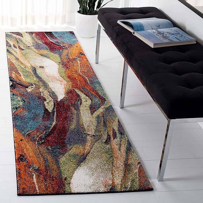 SAFAVIEH Glacier Collection Runner Rug - 2'3" x 20', Red & Green, Modern Abstract Design, Non-Shedding & Easy Care, Ideal for High Traffic Areas in Living Room, Bedroom (GLA126Q)