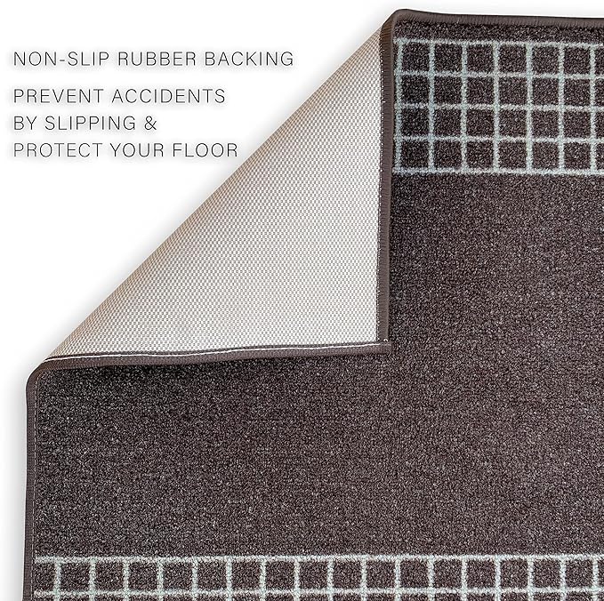 Custom Made Runner Rug for Kitchen Foyer Hallway Entry Choose Your Length 26 Inch Wide Geometric Checkered Design Brown Color (26 feet x 26 inch)