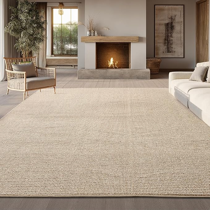 Bedsure 5x7 Faux Wool Area Rugs for Living Room, Machine Washable Carpet, Non-Slip Backing, Pet Friendly Throw Rug for Bedroom Dining Room, Natural Ivory