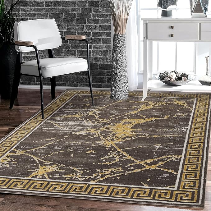 GLORY RUGS Area Rugs Marble 4x5 Brown Gold Carpet Modern Abstract Rug Living Room Dining Bedroom Rug