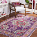 SAFAVIEH Monaco Collection Area Rug - 6'7" x 9'2", Violet & Fuchsia, Boho Chic Medallion Distressed Design, Non-Shedding & Easy Care, Ideal for High Traffic Areas in Living Room, Bedroom (MNC243P)