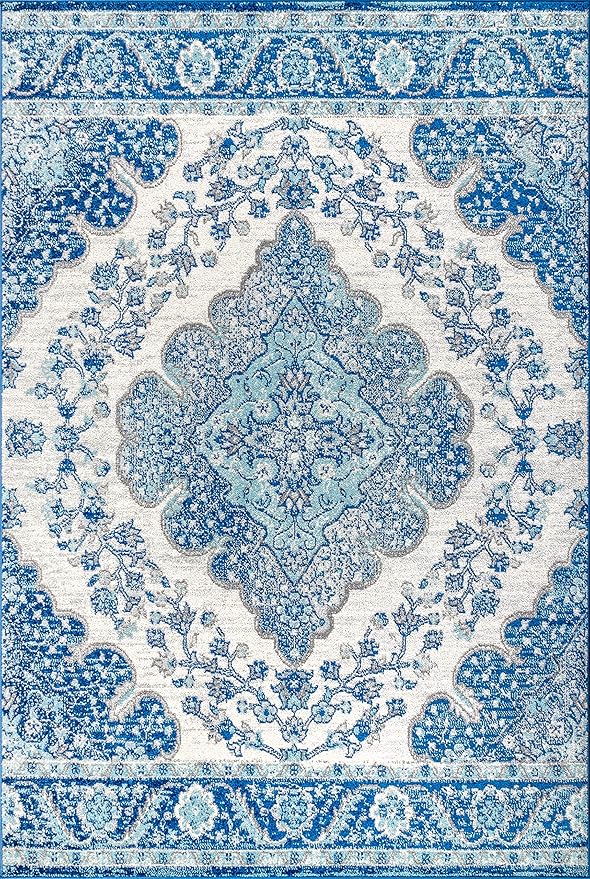 JONATHAN Y Boho Vintage Cream/Blue Indoor Area Rug, 8x10, Bohemian Flair Medallion, Floral Easy-Cleaning High Traffic for Living Room, Bedroom, Kitchen, Pet-Friendly, Non-Shedding (BMF106B-8)