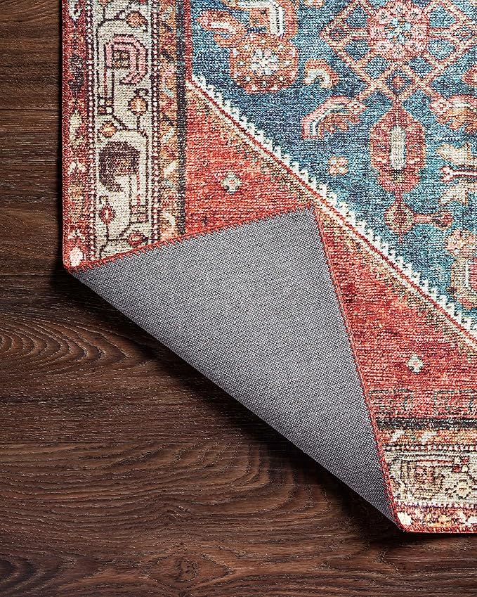 Loloi Layla Collection LAY-10 Marine/Clay 2'-3" x 3'-9" .13" Thick Accent Rug, Soft, Durable, Vintage Inspired, Distressed, Low Pile, Non-Shedding, Easy Clean, Printed, Living Room Rug