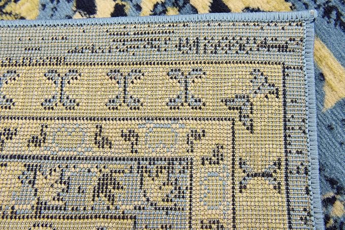 Unique Loom Taftan Collection Border Geometric Tribal Inspired Design Area Rug (4' 0 x 6' 0 Rectangular, Light Blue/ Gold)