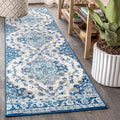 JONATHAN Y Boho Vintage Cream/Blue Runner Rug, 2x10, Bohemian Flair Medallion, Floral Easy-Cleaning High Traffic for Living Room, Bedroom, Kitchen, Pet-Friendly, Non Shedding (BMF106A-210)
