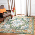 SAFAVIEH Monaco Collection Area Rug - 6'7" Square, Forest Green & Light Blue, Medallion Distressed Design, Non-Shedding & Easy Care, Ideal for High Traffic Areas in Living Room, Bedroom (MNC243F)