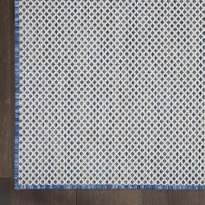 Nourison Home Courtyard Ivory Blue 8' x 10' Area Rug - Easy Clean, Non Shedding, Bed Room, Living Room, Dining Room, Kitchen (8' x 10')
