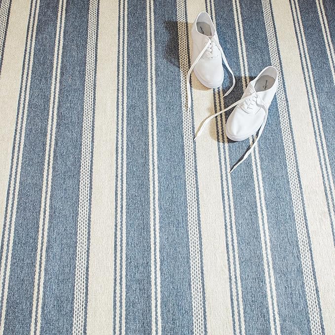 Dash & Albert Bowman Stripe Blue Machine Washable Rug, Runner-2.5 X 8 Feet, Blue Stripe Pattern