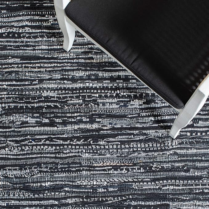 SAFAVIEH Rag Rug Collection Area Rug - 6' x 9', Black, Handmade Boho Stripe Cotton, Ideal for High Traffic Areas in Living Room, Bedroom (RAR121Z)