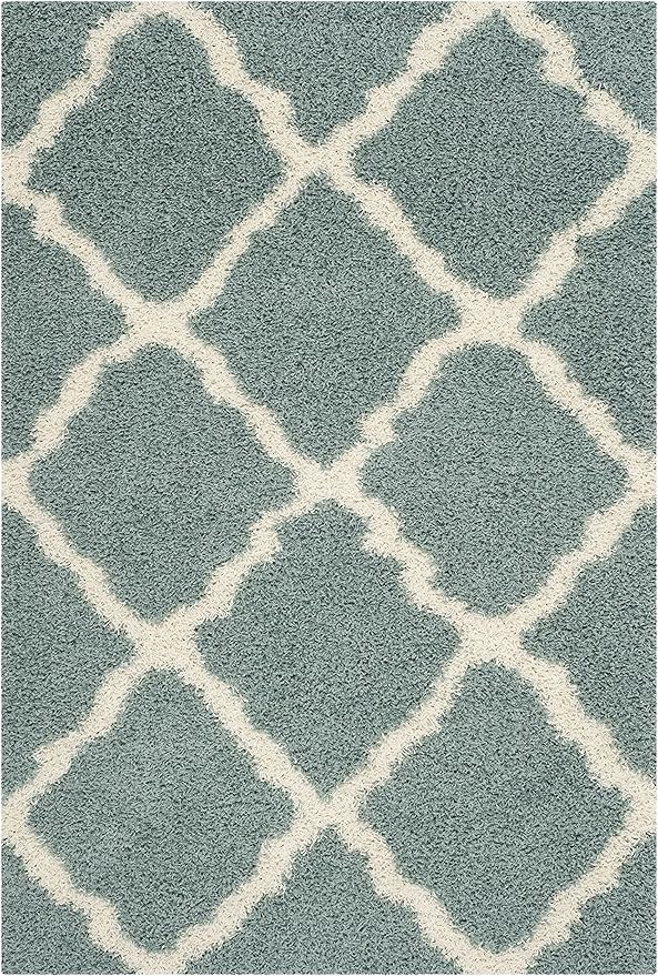 SAFAVIEH Dallas Shag Collection Area Rug - 6' x 9', Seafoam & Ivory, Trellis Design, Non-Shedding & Easy Care, 1.5-inch Thick Ideal for High Traffic Areas in Living Room, Bedroom (SGD257C)