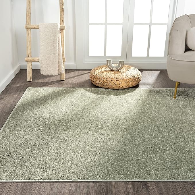 Eyely UES100O-8 Supersoft Haze Solid Low-Pile Indoor Area Rug Casual;Contemporary;Solid;Traditional, Bedroom, Kitchen, Living Room, Easy-Cleaning, Non-Shedding, 8 X 10, Green