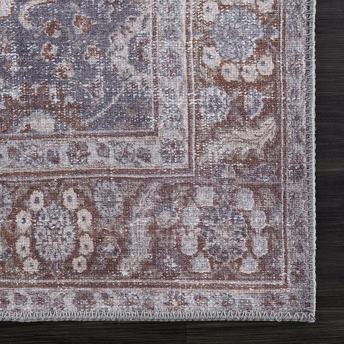 Bloom Rugs Washable 8' x 10' Rug - Brown/Dark Gray Traditional Area Rug for Living Room, Bedroom, Dining Room, and Kitchen - Exact Size: 8' x 10'