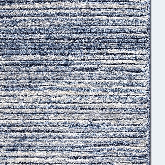 Well Woven Custom Size Hallway & Stair Runner- Harlow Delphi Blue 31 Inches Wide x 9 Feet Long Runner (31" x 9') Runner Rug - Modern Stripes Pattern, Ultra-Soft, Easy-Clean