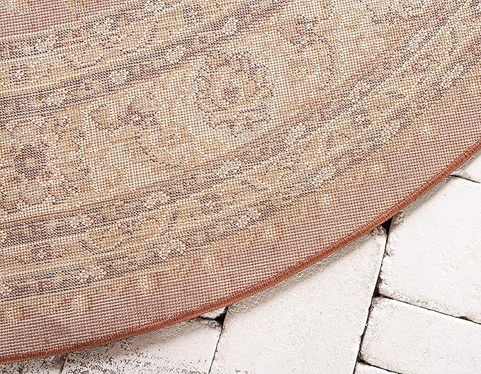 Unique Loom Voyage Collection Traditional Oriental Classic Intricate Design Area Rug (8' 0 x 8' 0 Round, Terracotta/Ivory)