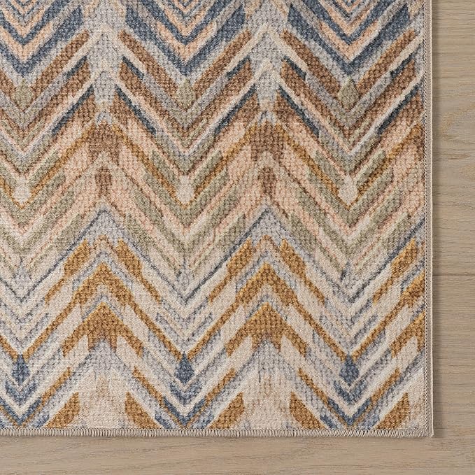 Dash & Albert Seneca Natural Machine Washable Rug, 5 X 8 Feet, Tan Geometric Pattern