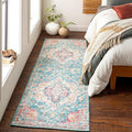 Livabliss Area Rugs - 3x7 Romaine Vintage Boho Navy Sky Blue Rose Runner Area Rug for Living Room Bedroom - Floral Medallion Stain Resistant Carpet for Kitchen, Nursery, Office (2'7" x 7'6", Runner)