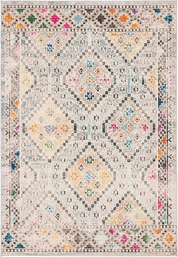 SAFAVIEH Madison Collection Accent Rug - 3' x 5', Grey & Yellow, Boho Diamond Distressed Design, Non-Shedding & Easy Care, Ideal for High Traffic Areas in Entryway, Living Room, Bedroom (MAD418F)