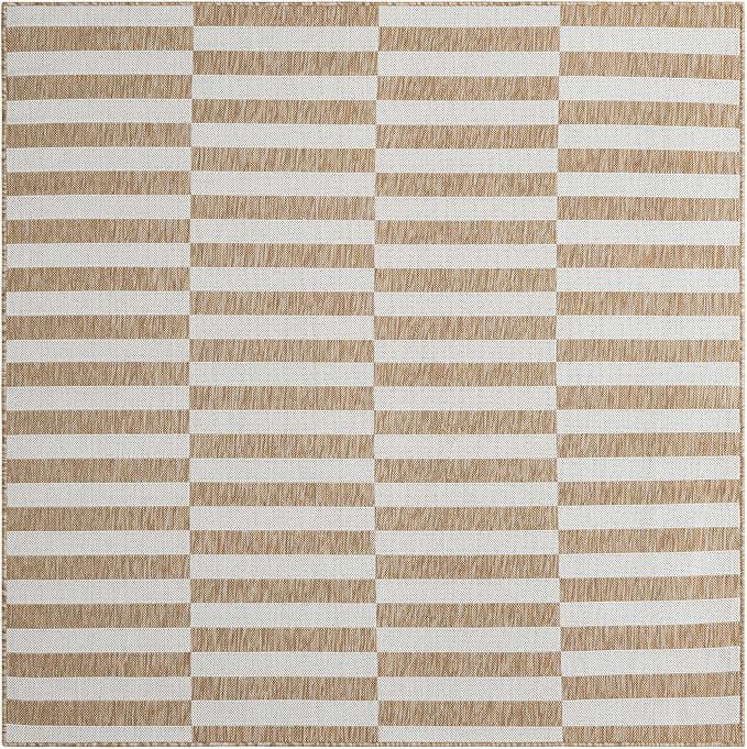 Unique Loom Outdoor Striped Collection Area Rug - Striped (6' 1" Square Taupe/Ivory)
