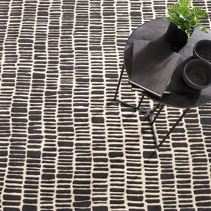 Dash and Albert Roark Wool Area Rug - 8.5 X 11.5 Charcoal Geometric Hand Tufted Accent Rug - Durable, High Traffic Areas Hallway, Living Room, Stairs - Premium Luxury Hotel Quality Soft Breathable